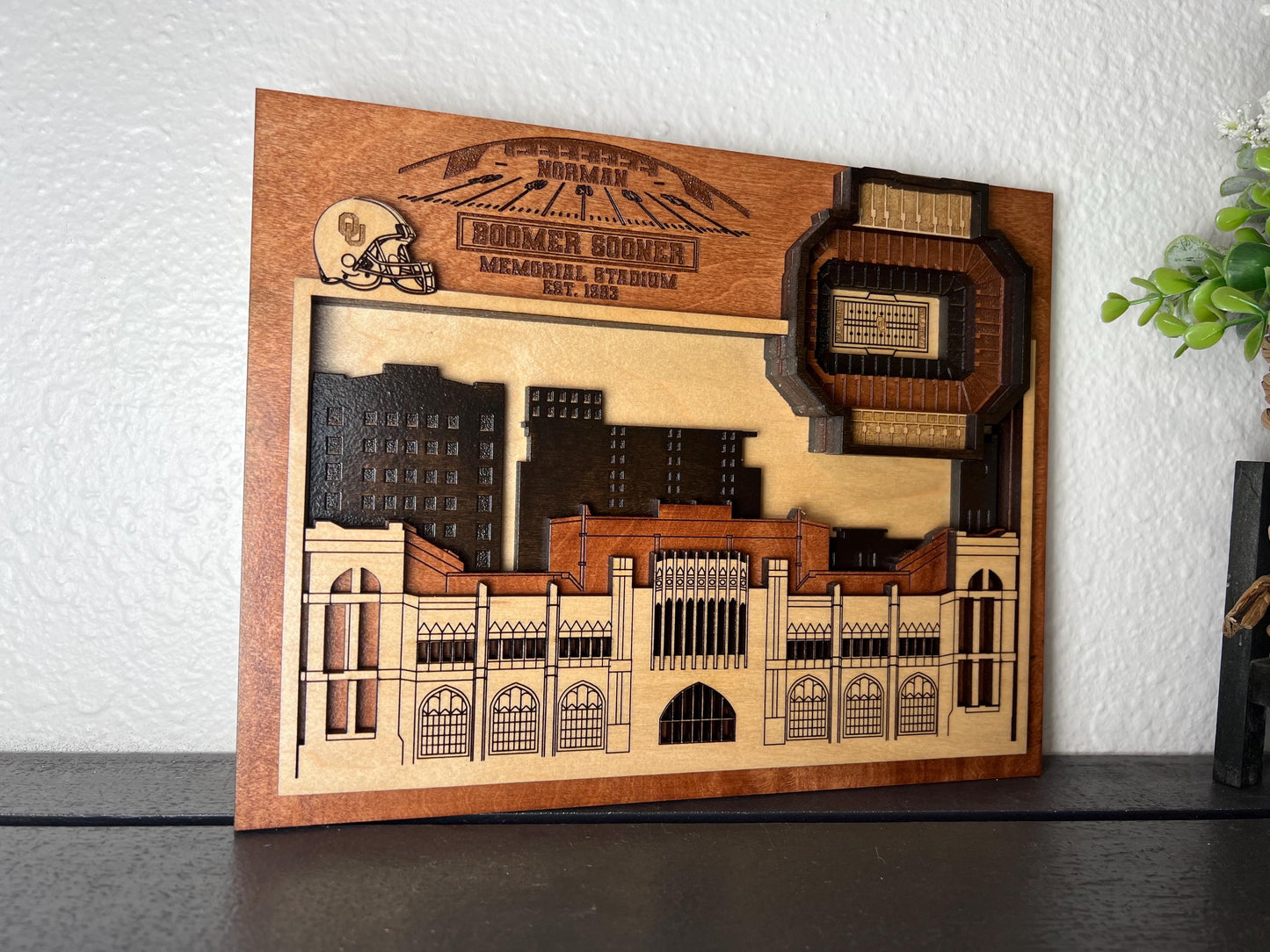 Oklahoma Sooners Stadium Wall Art, 3D Boomer Sooner Memorial Stadium, Handcrafted Wood Decor, OU Football Gift, Fan Cave Decor