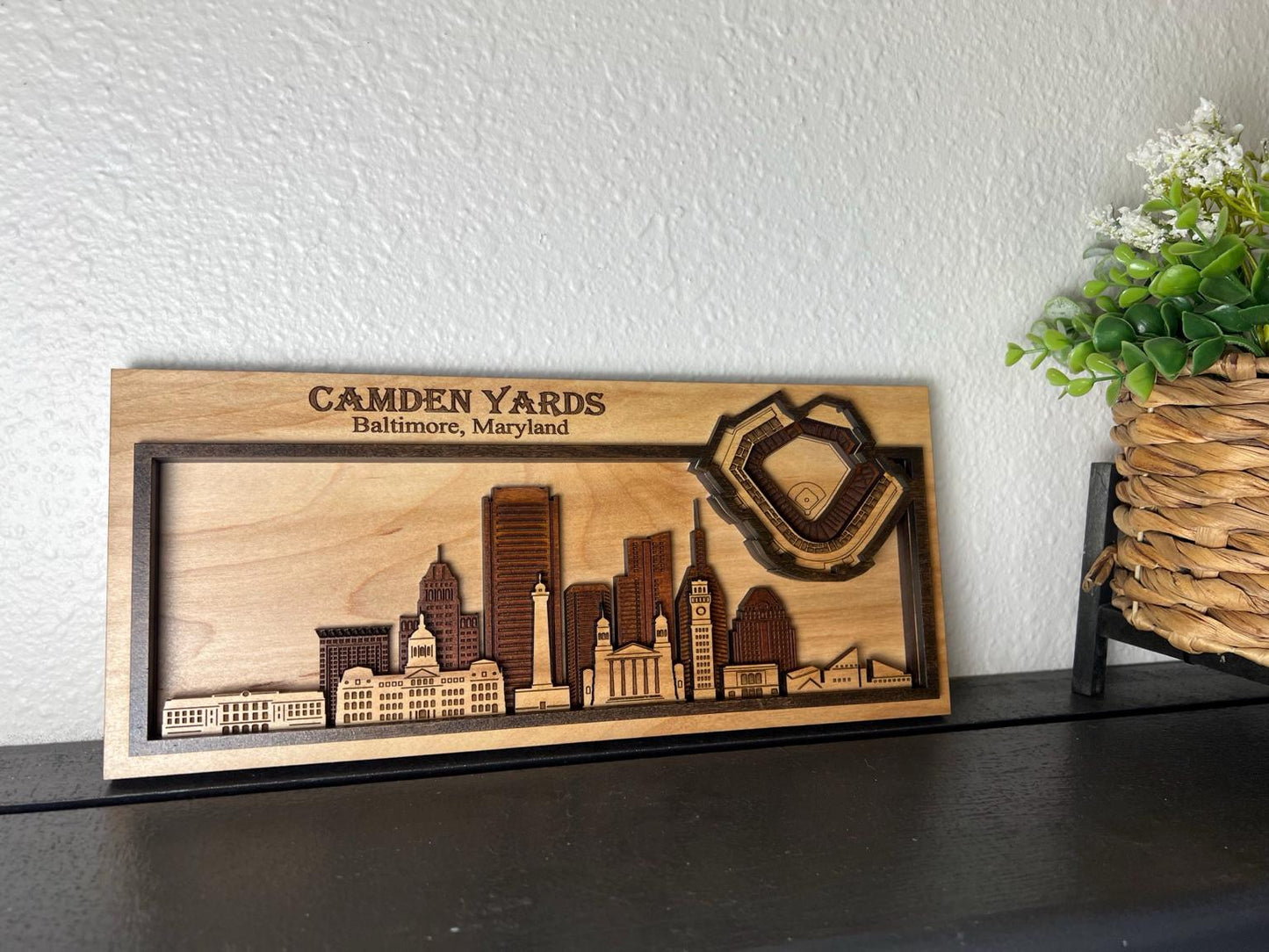 Camden Yards Baltimore Stadium and Skyline Layered Wood Wall Art