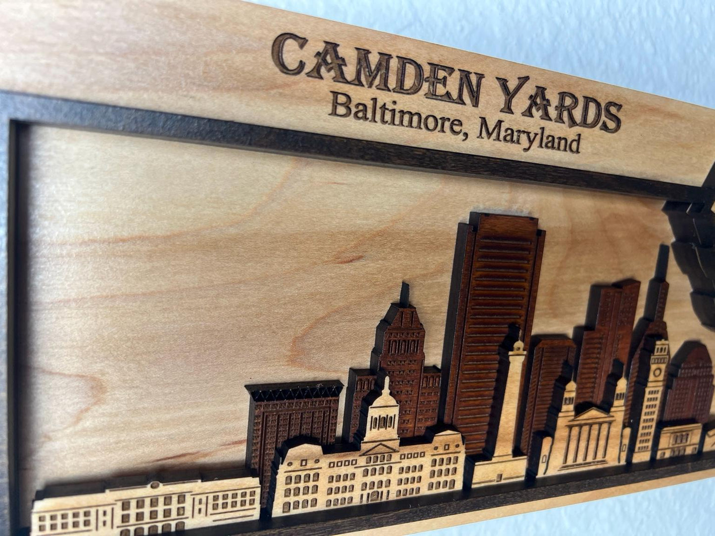 Camden Yards Baltimore Stadium and Skyline Layered Wood Wall Art