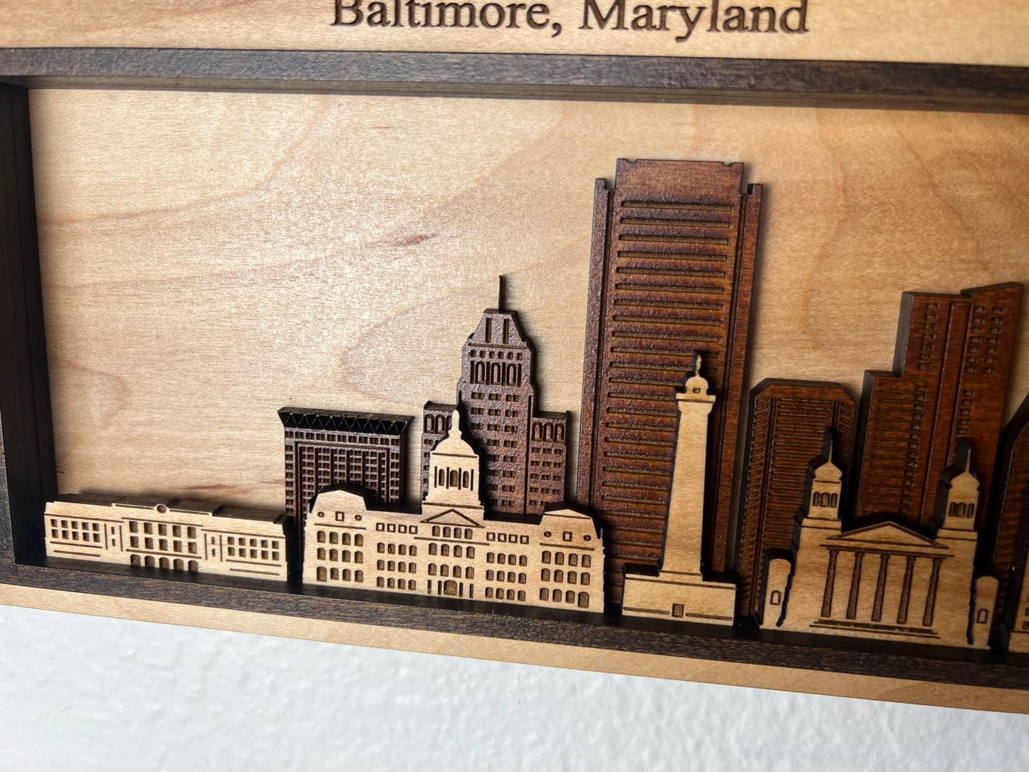 Camden Yards Baltimore Stadium and Skyline Layered Wood Wall Art