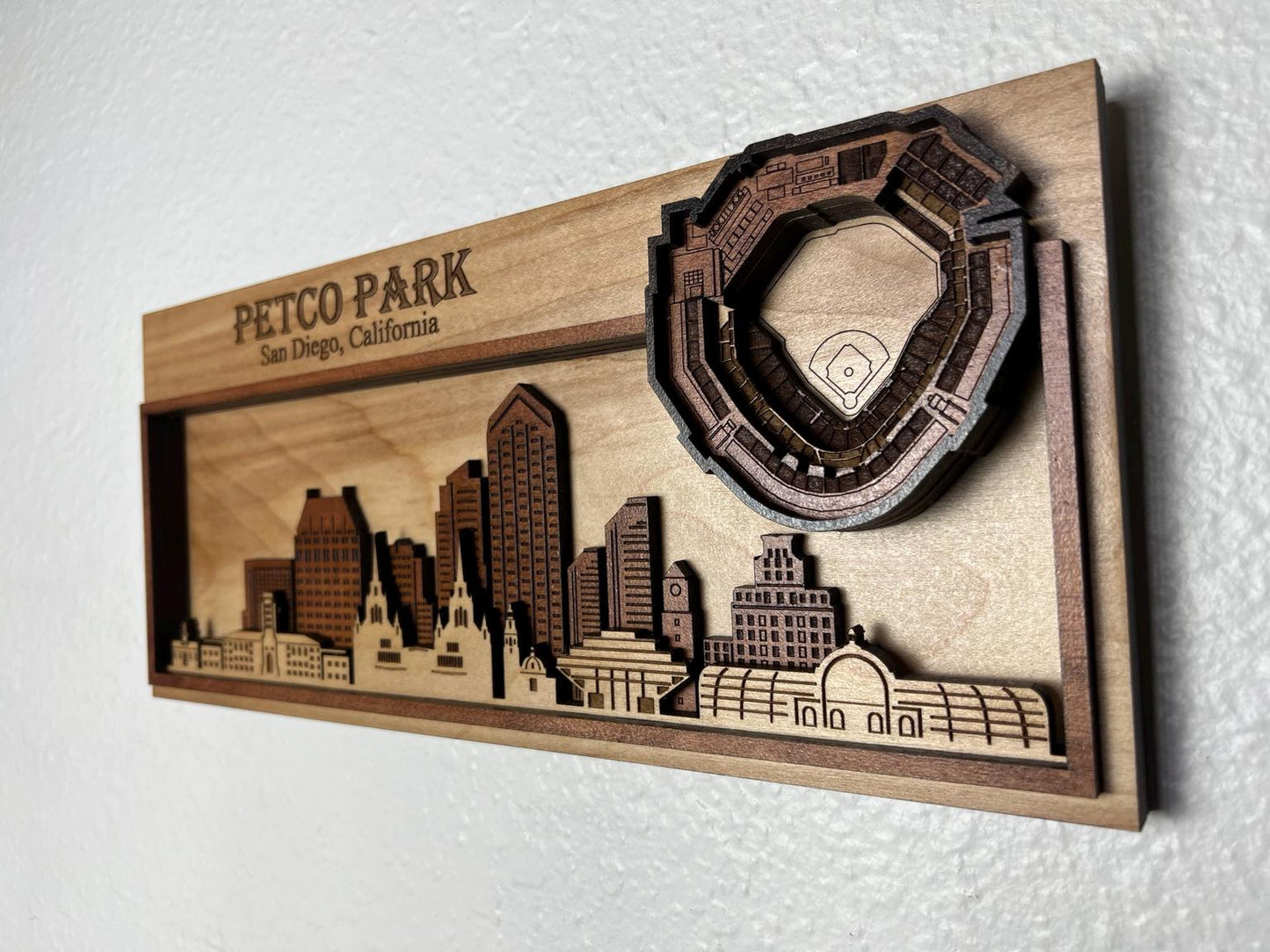 Petco Park San Diego Stadium and Skyline Layered Wood Wall Art