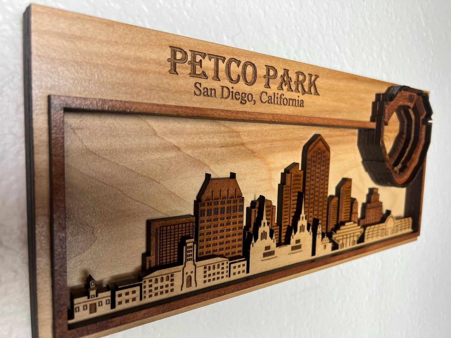 Petco Park San Diego Stadium and Skyline Layered Wood Wall Art