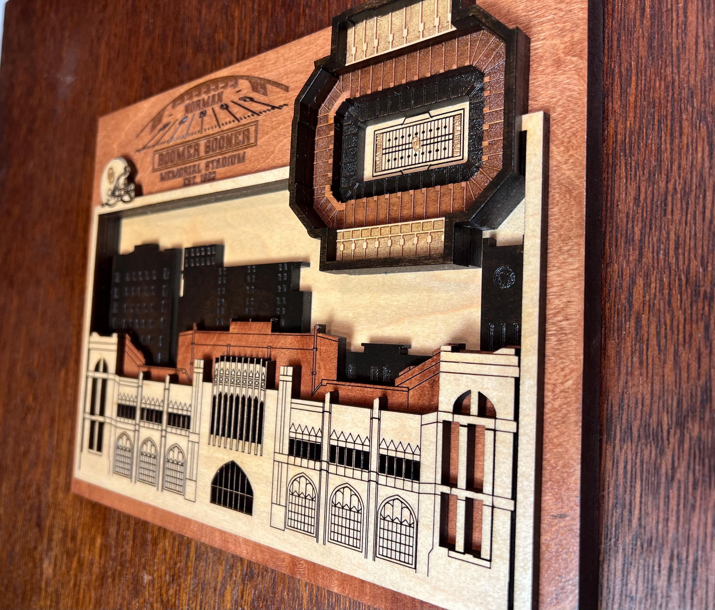 Oklahoma Sooners Stadium Wall Art, 3D Boomer Sooner Memorial Stadium, Handcrafted Wood Decor, OU Football Gift, Fan Cave Decor