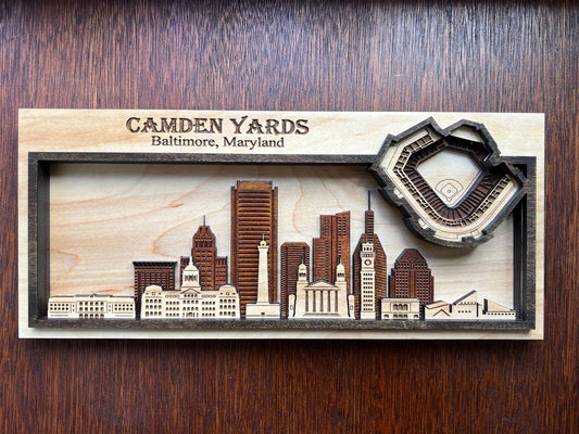 Camden Yards Baltimore Stadium and Skyline Layered Wood Wall Art